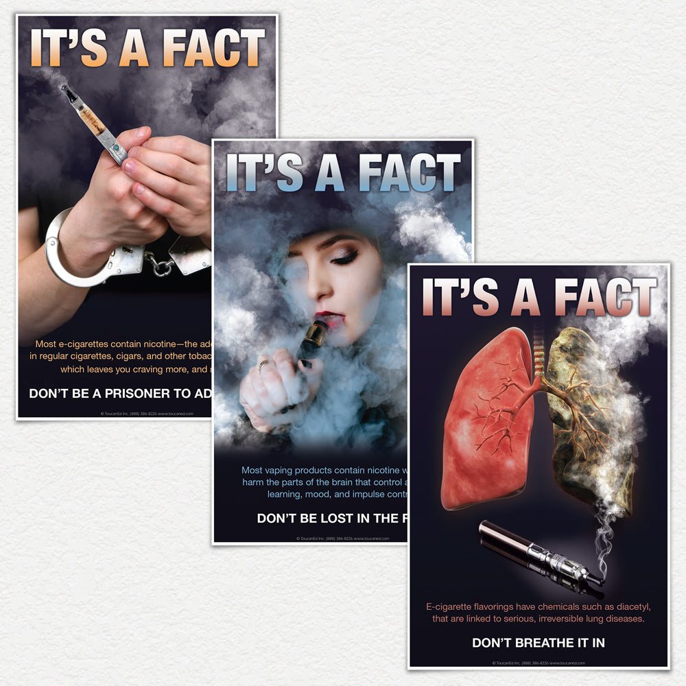It's A Fact. Set of Three Anti-Vaping Fact Posters ToucanEd It's A Fact. Set of Three Anti-Vaping Fact Posters ToucanEd