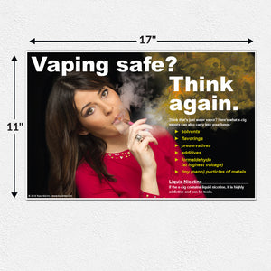 Vaping Safe? Think Again. Woman in Red Poster and/or Fact Cards