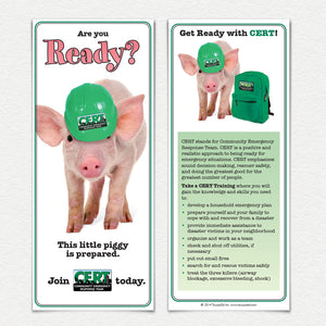 Front and back of the Are You Ready?  CERT Piggy recruitment fact cards