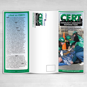 CERT Pamphlets in Spanish. Outside pamphlet spread. Sold in packs of 25.