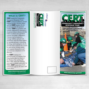 CERT Pamphlets in English. Outside pamphlet spread. Sold in packs of 25.