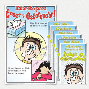 ¡Cúbrete para toser y estornudar! 50 pamphlets with one 11" X 17" laminated poster.