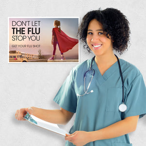 Don't Let the Flu Stop You Girl Superhero Poster and/or Fact Cards
