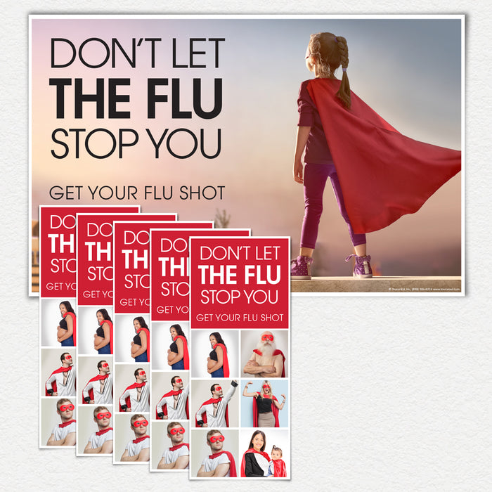 Don't Let the Flu Stop You Girl Superhero Poster and/or Fact Cards