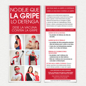 No deje ques la gripe lo detenga Girl Superhero. Front and back of Fact Cards.
