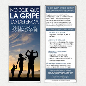 No deje que la gripe lo detenga. Family Silohuette. Front and back of Fact Cards. Spanish.