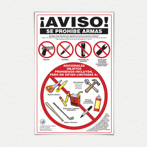 Spanish 11" X 17" Prohibited Items Poster