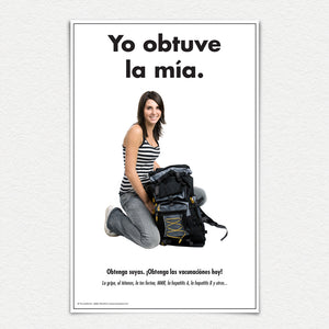 Yo obtuve la mía Spanish vaccination promotion poster with college girl.