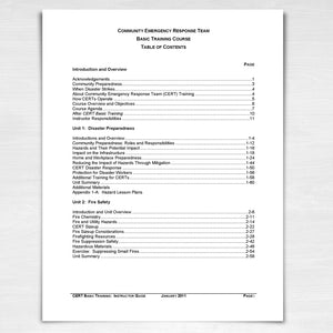 CERT Basic Training Course Table of Contents page 1.