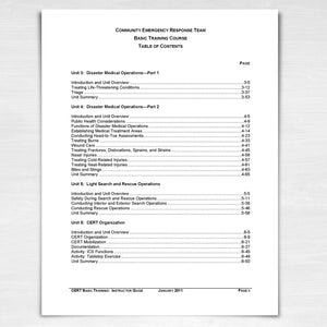 CERT Basic Training Course Table of Contents page 2.