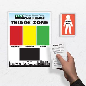 1 Triage Zone game board and 1 set of Triage cards showing RPM (Remote Patient Management) patient values.