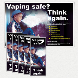 Vaping Safe? Think Again Poster and Fact Card Kit. Boy with hat vaping from an e-cigarette.