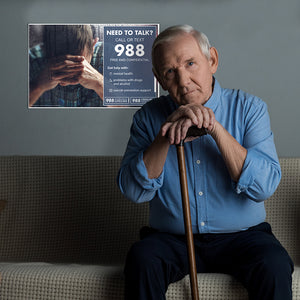 Elder white male 988 Suicide and Crisis Lifeline poster