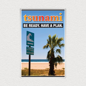 11" x 17" Laminated Tsunami Poster. Be Ready. Have A Plan.